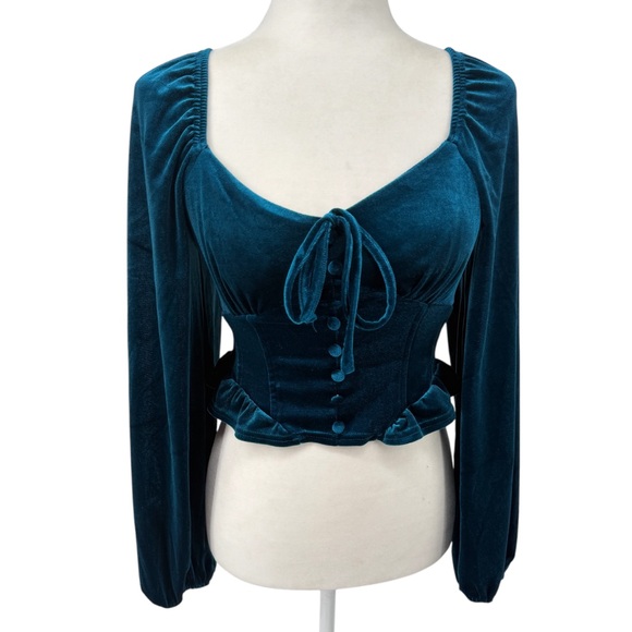 Elegant Teal Velvet Women's Top - Picture 1 of 4